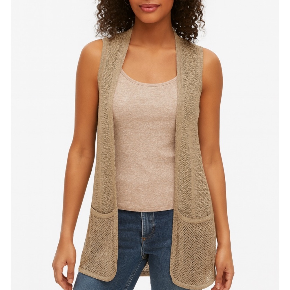 Chico's Tan Cardigan Sweater with Classic Open Front Design